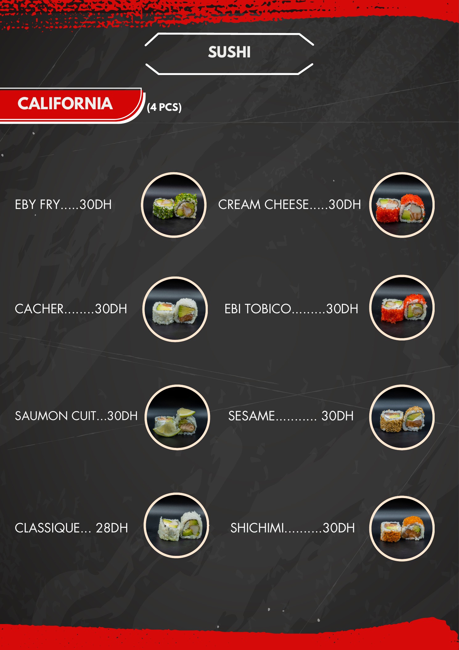 Menu officiel JAD Sushi — California