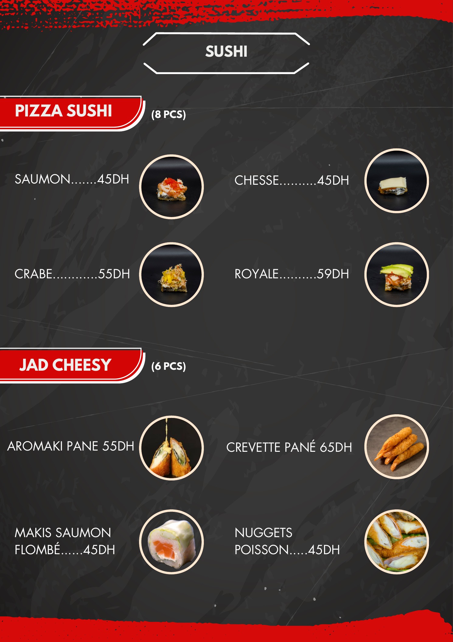 Menu officiel JAD Sushi — Pizza Sushi et JAD Cheesy