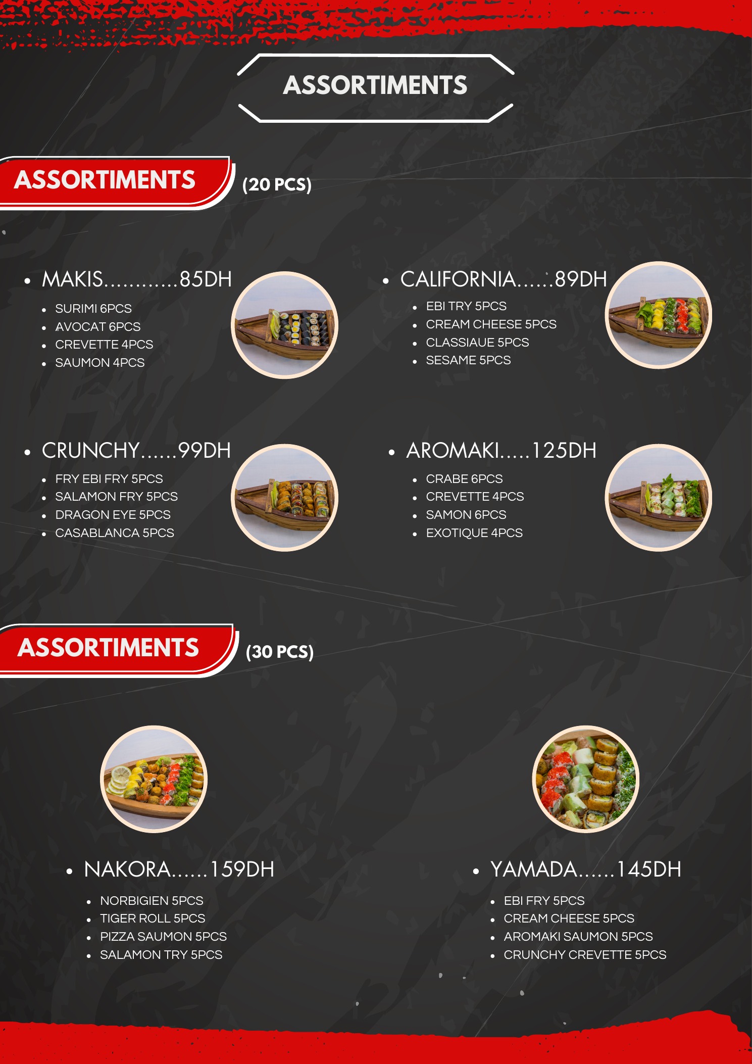 Menu officiel JAD Sushi — Assortiments 20 et 30 pièces