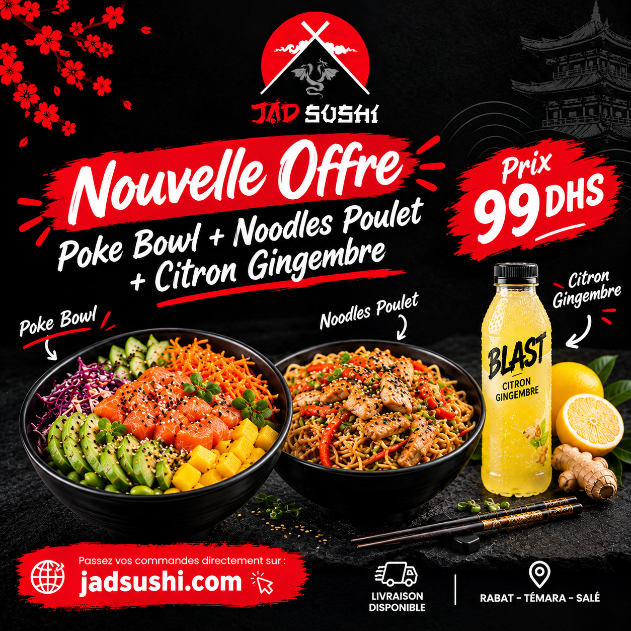 Poke Bowl + Noodles Poulet + Citron Gingembre