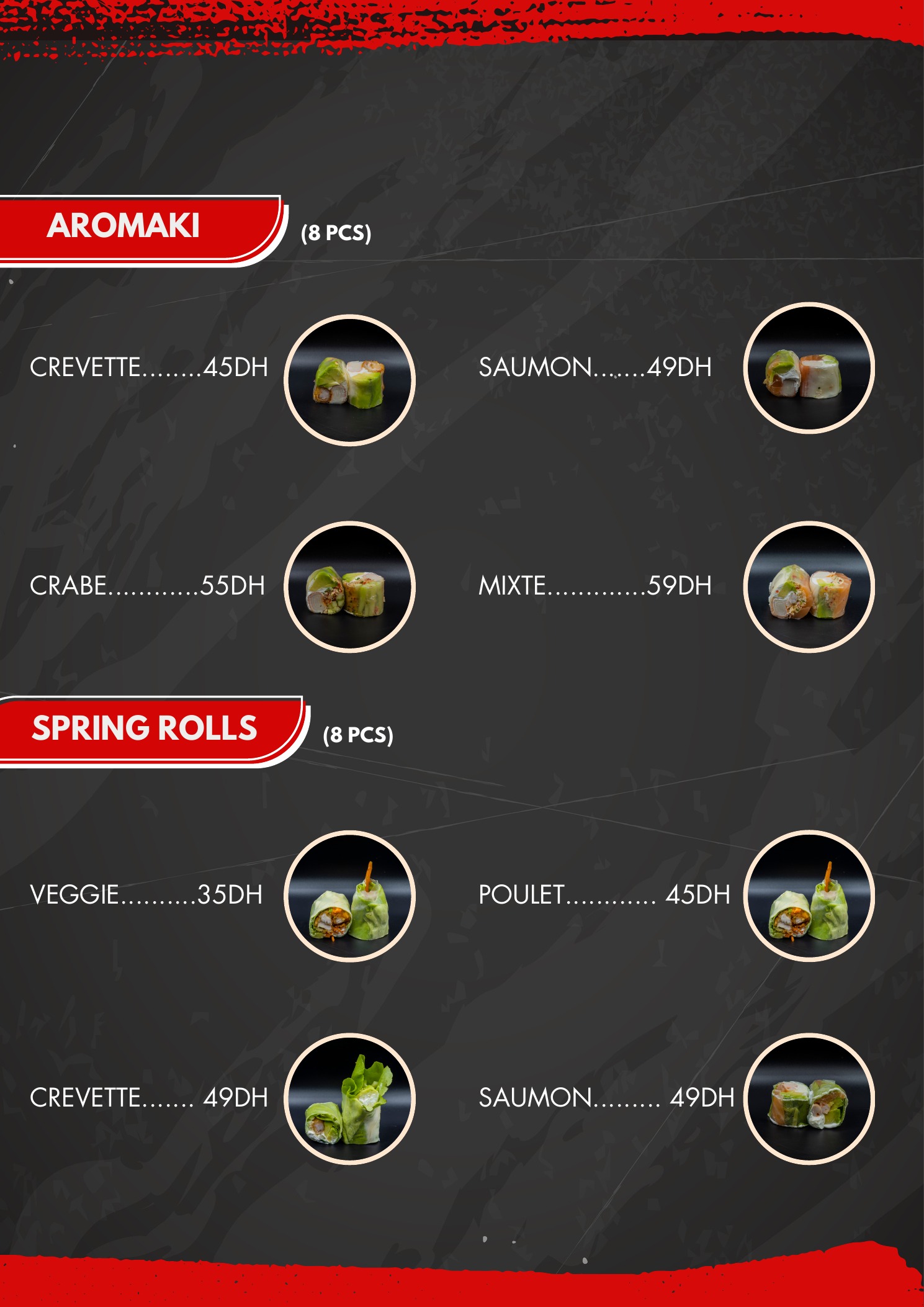 Menu officiel JAD Sushi — Aromaki et Spring Rolls
